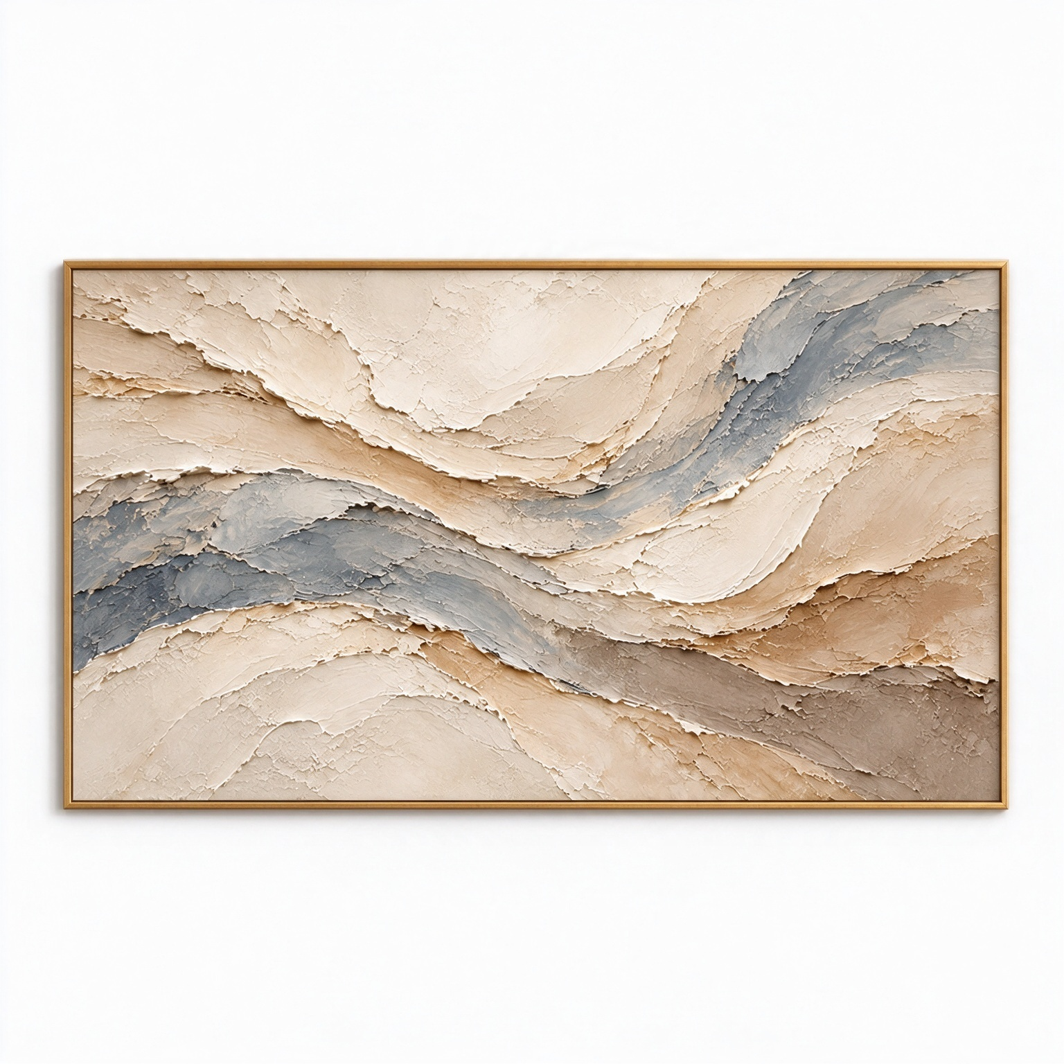 Serene River Currents 3D Textured Wall Art – Slate Blue, Sand Beige & Cream Heavy Impasto Canvas Painting, Large Horizontal Wabi-Sabi Wall Decor TEXVAS | Textured Canvas Art