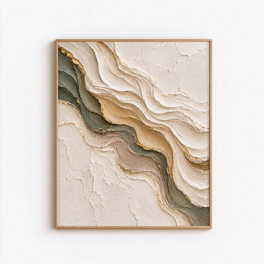 Luxury Gold Leaf & Sage Wave 3D Textured Wall Art – Abstract Organic Marble & River Impasto Canvas Art for Living Room, Modern Wabi-Sabi Wall Decor TEXVAS | Textured Canvas Art