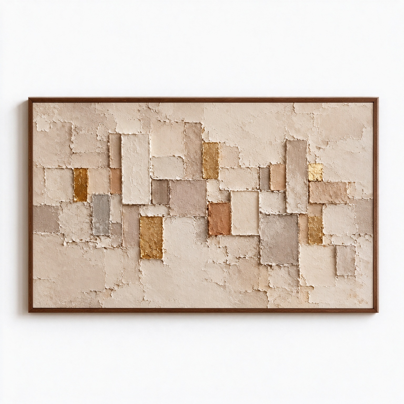 Large Horizontal 3D Textured Beige Abstract Canvas Wall Art – Hand-Painted Gold Leaf Geometric Block Impasto Oil Painting, Wabi-Sabi Neutral Palette Knife Art for Living Room Over Sofa & Bedroom Decor TEXVAS | Textured Canvas Art