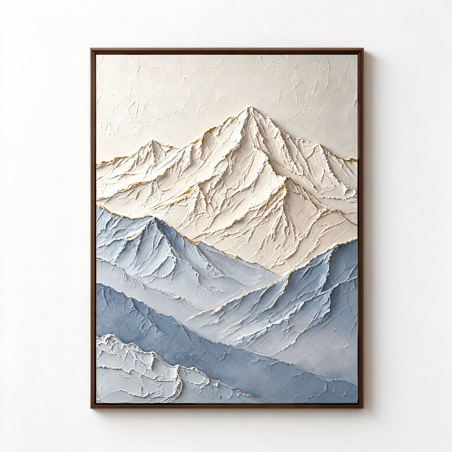 Large 3D Textured Snow Mountain Canvas Wall Art – Hand-Painted Blue & White Impasto Oil Painting, Modern Gold Leaf Mountain Landscape Art for Living Room, Bedroom & Office Decor TEXVAS | Textured Canvas Art