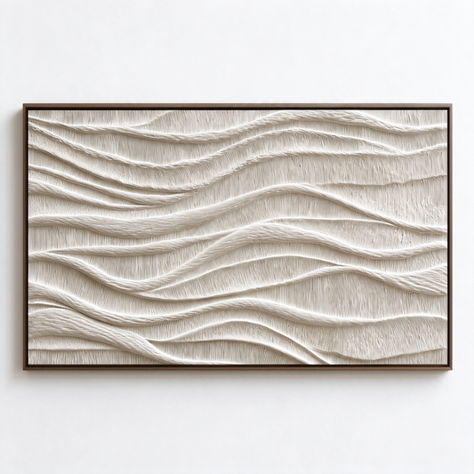 Large Horizontal 3D Textured White Canvas Wall Art – Hand-Painted Off-White & Beige Wave Plaster Oil Painting, Wabi-Sabi Minimalist Combed Texture Palette Knife Art for Living Room Over Sofa & Bedroom Decor TEXVAS | Textured Canvas Art