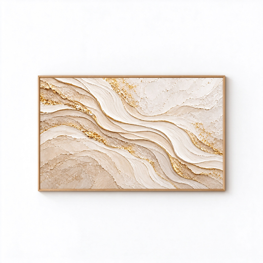 Golden Sands Flow: Horizontal Luxury 3D Textured Wavy Mountain and Gold Leaf Impasto Wall Art for Modern Living Rooms TEXVAS | Textured Canvas Art