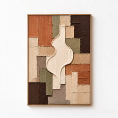 Modern Geometric Patchwork & Organic Silhouette Textured Wall Art – Earthy Terracotta, Olive Green & Cream 3D Impasto Canvas Art for Living Room, Mid-Century Wabi-Sabi Wall Decor TEXVAS | Textured Canvas Art