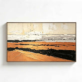 Oversized Terracotta Color Block Wall Art & Textured Geometric Abstract Painting | Cream Beige Canvas with Gold Line Accent