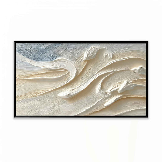 Modern Cream 3D Textured Wave Wall Decor – Large Horizontal Hand-Painted Oil Painting for Living Room & Bedroom TEXVAS | 100% Hand-Painted Textured & Impasto Wall Art
