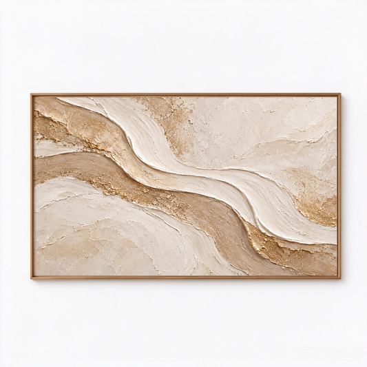 Golden Dunes – Hand-Painted 3D Sand & Cream Textured Canvas Wall Art | Minimalist Earthy Wabi-Sabi Framed Artwork TEXVAS | Textured Canvas Art