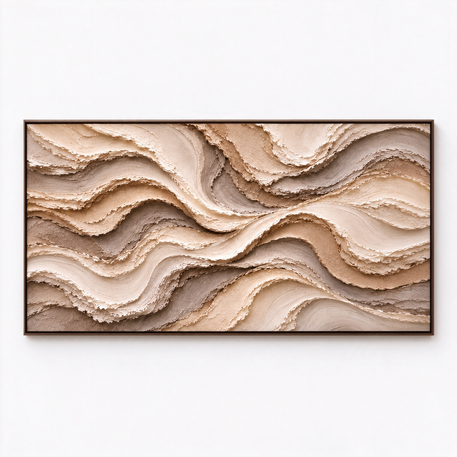 Large Horizontal 3D Textured Canyon Canvas Wall Art – Hand-Painted Earthy Beige & Terracotta Impasto Oil Painting, Wabi-Sabi Desert Wave Palette Knife Art for Living Room Over Sofa & Bedroom Decor TEXVAS | Textured Canvas Art