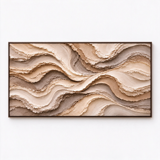 Large Horizontal 3D Textured Canyon Canvas Wall Art – Hand-Painted Earthy Beige & Terracotta Impasto Oil Painting, Wabi-Sabi Desert Wave Palette Knife Art for Living Room Over Sofa & Bedroom Decor TEXVAS | Textured Canvas Art