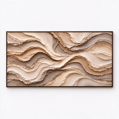 Large Horizontal 3D Textured Canyon Canvas Wall Art – Hand-Painted Earthy Beige & Terracotta Impasto Oil Painting, Wabi-Sabi Desert Wave Palette Knife Art for Living Room Over Sofa & Bedroom Decor TEXVAS | Textured Canvas Art