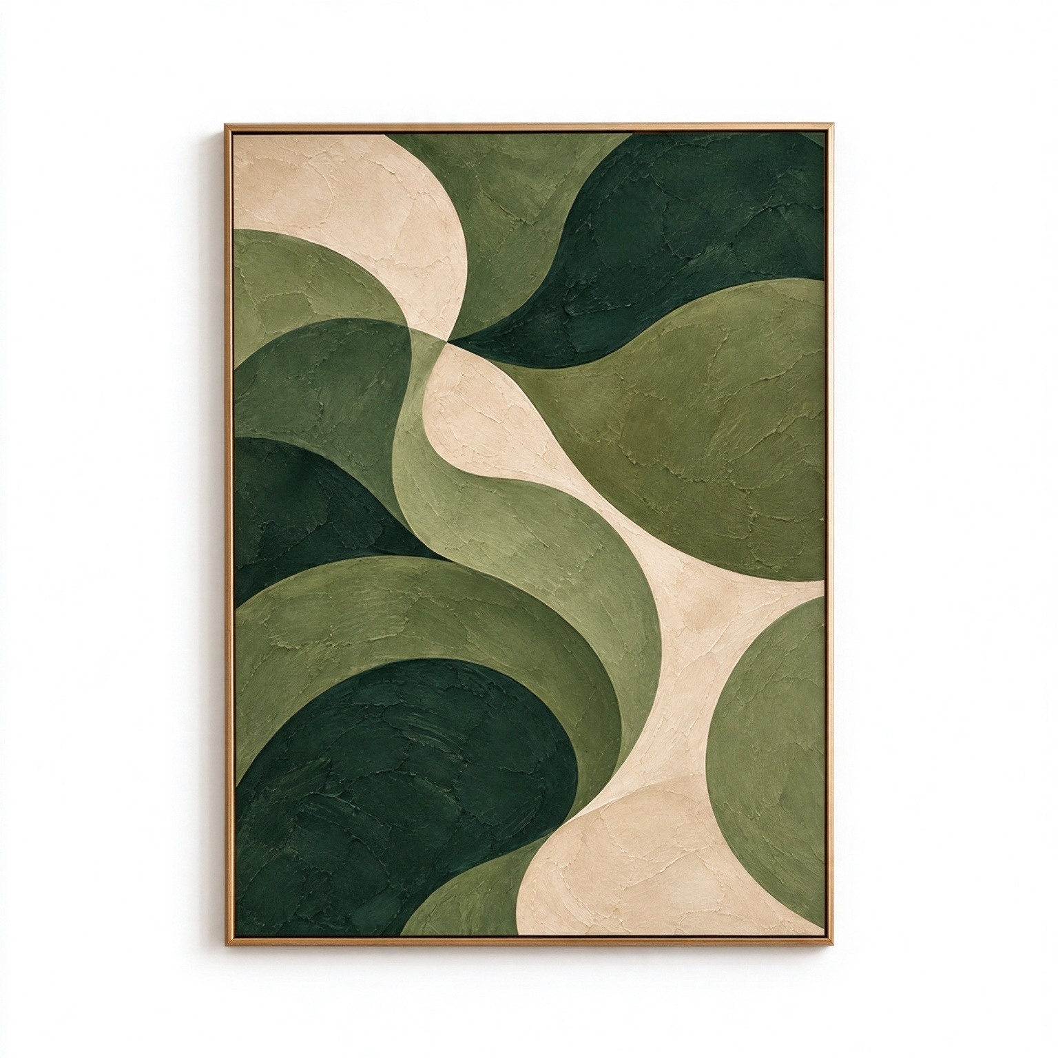 Modern Organic Wave Abstract Canvas Wall Art – Hand-Painted Forest Green & Beige Textured Oil Painting, Mid-Century Curved Abstract Art for Living Room, Bedroom & Office Decor TEXVAS | Textured Canvas Art
