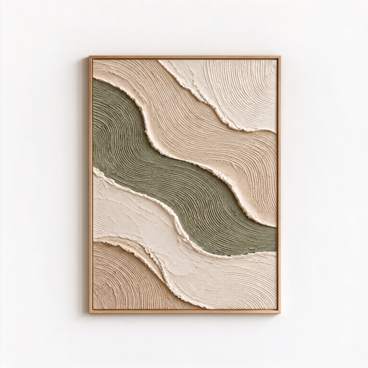 Wavy Sage Green & Beige Sand River 3D Textured Wall Art – Abstract Fluted Wave Impasto Canvas Art for Living Room, Modern Wabi-Sabi Wall Decor TEXVAS | Textured Canvas Art