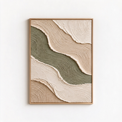Wavy Sage Green & Beige Sand River 3D Textured Wall Art – Abstract Fluted Wave Impasto Canvas Art for Living Room, Modern Wabi-Sabi Wall Decor TEXVAS | Textured Canvas Art
