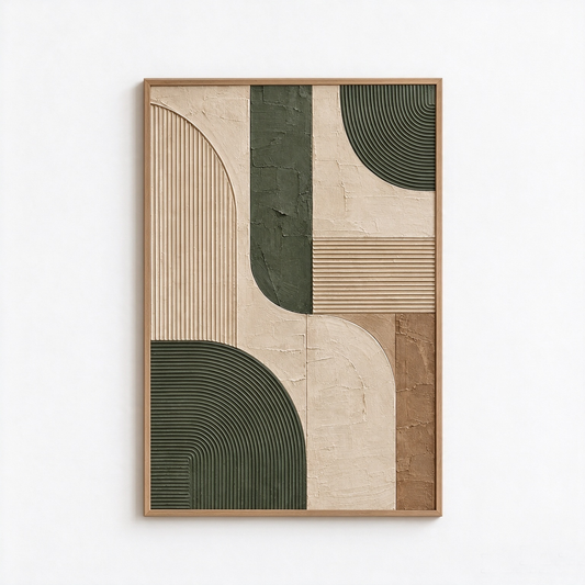 Olive Green Geometric Arches 3D Textured Wall Art – Fluted Arch & Line Relief Impasto Canvas Painting, Modern Wabi-Sabi Geometric Wall Decor TEXVAS | Textured Canvas Art