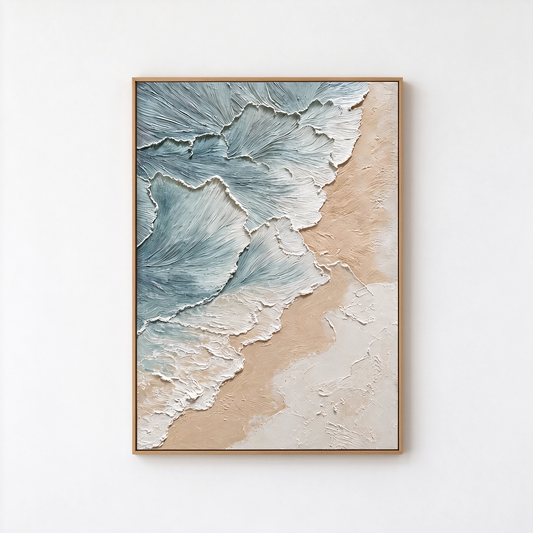 Ocean Foam and Sandy Shore: 3D Textured Impasto Coastal Wall Art TEXVAS | Textured Canvas Art