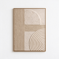 Geometric Balance – Hand-Painted 3D Beige & Ivory Geometric Relief Textured Canvas Wall Art | Vertical Minimalist Wabi-Sabi Framed Artwork TEXVAS | Textured Canvas Art