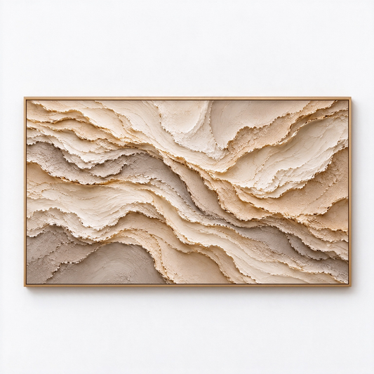 Large Horizontal 3D Textured Beige Abstract Canvas Wall Art – Hand-Painted Sand Dunes Impasto Oil Painting, Wabi-Sabi Neutral Palette Knife Art for Living Room Over Sofa & Bedroom Decor TEXVAS | Textured Canvas Art