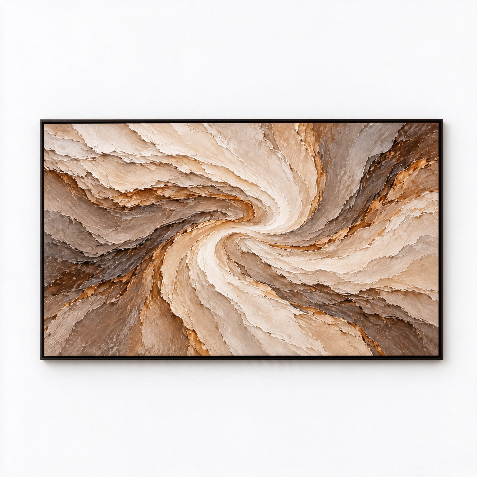 Earthy Swirl Vortex 3D Textured Wall Art – Spiral Canyon & Sandstorm Impasto Canvas Painting for Living Room, Large Horizontal Wabi-Sabi Wall Decor TEXVAS | Textured Canvas Art