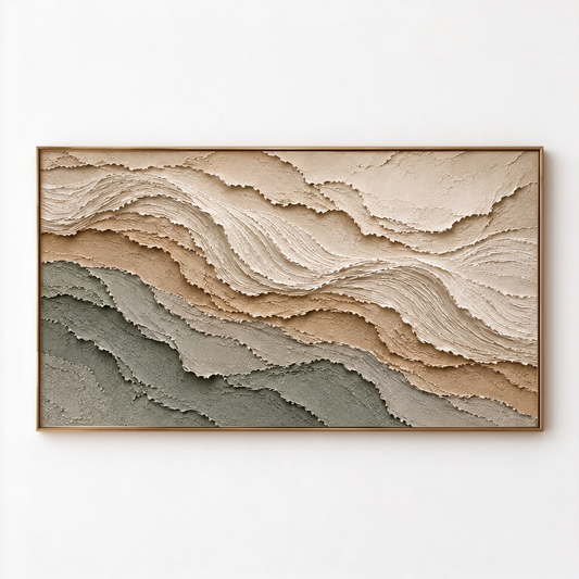 Terra Terraces – Hand-Painted 3D Sage Green & Sand Textured Canvas Wall Art | Minimalist Earthy Wabi-Sabi Framed Artwork TEXVAS | Textured Canvas Art