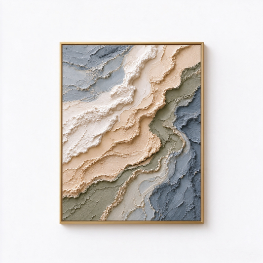 Coastal Shoreline Waves 3D Textured Wall Art – Muted Ocean Blue, Sage & Sand Beige Impasto Canvas Painting, Modern Wabi-Sabi Landscape Wall Decor TEXVAS | Textured Canvas Art