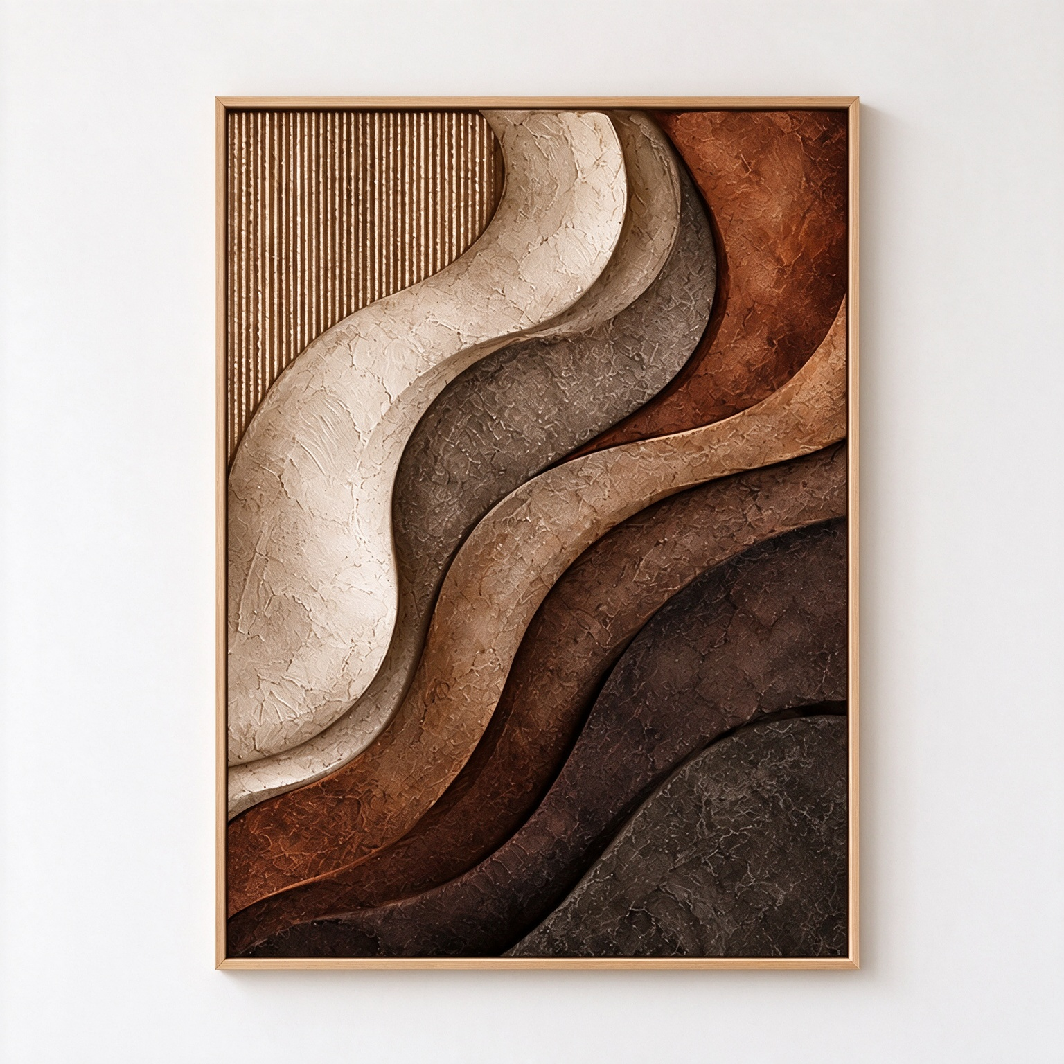 Wavy Layered Terracotta & Warm Earth Tone 3D Textured Wall Art – Abstract Fluted Wave Impasto Canvas Art for Living Room, Modern Wabi-Sabi Wall Decor TEXVAS | Textured Canvas Art