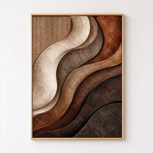 Wavy Layered Terracotta & Warm Earth Tone 3D Textured Wall Art – Abstract Fluted Wave Impasto Canvas Art for Living Room, Modern Wabi-Sabi Wall Decor TEXVAS | Textured Canvas Art