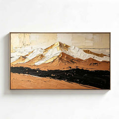 Handmade Abstract Mountain Oil Painting | Textured Earth-Tone Canvas Art with Gold Leaf | Modern Minimalist Landscape Wall Decor for Living Room#AA2600010