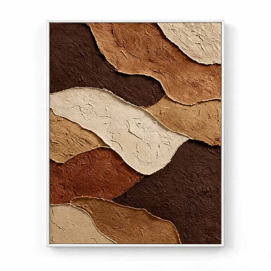Earthy Terracotta Strata 3D Textured Wall Art – Espresso, Ochre & Cream Torn Edge Impasto Canvas Painting, Modern Wabi-Sabi Plaster Wall Decor TEXVAS | Textured Canvas Art