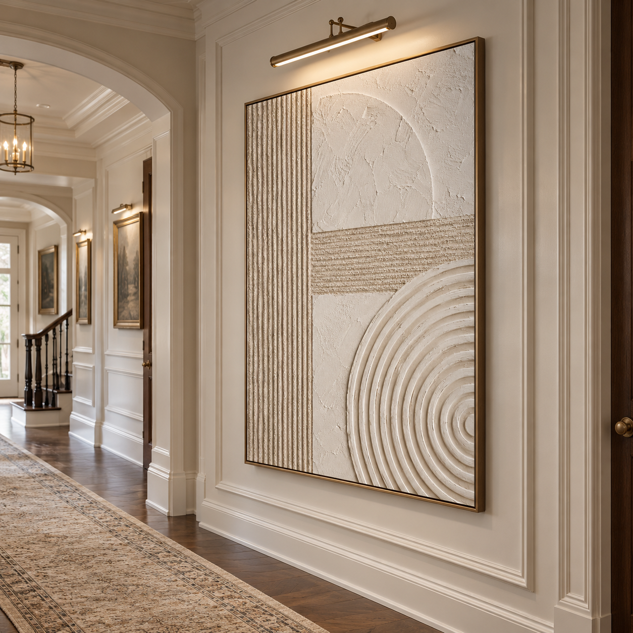 Geometric Balance – Hand-Painted 3D Beige & Ivory Geometric Relief Textured Canvas Wall Art | Vertical Minimalist Wabi-Sabi Framed Artwork TEXVAS | Textured Canvas Art