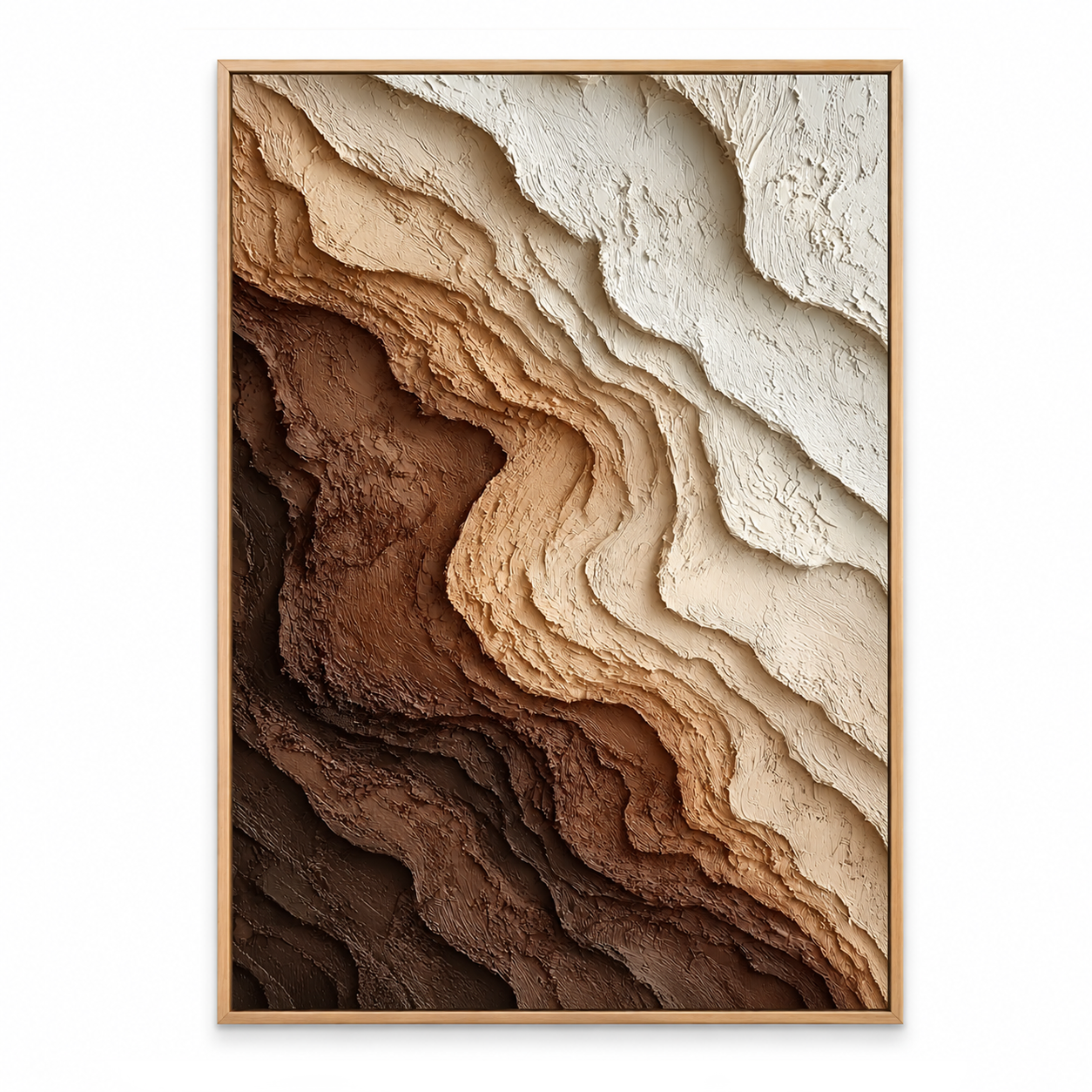 Large Vertical 3D Textured Brown and Beige Canvas Wall Art – Hand-Painted Earthy Canyon Strata Plaster Oil Painting, Modern Wabi-Sabi Gradient Impasto Artwork for Entryway & Bedroom Decor TEXVAS | Textured Canvas Art