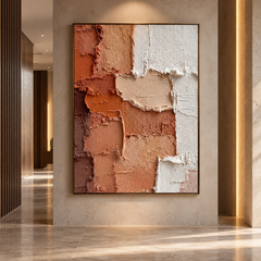 Earthy Layers – Hand-Painted 3D Terracotta & Cream Heavy Impasto Textured Canvas Wall Art | Vertical Wabi-Sabi Framed Artwork TEXVAS | Textured Canvas Art