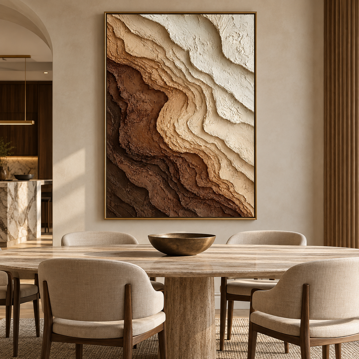 Large Vertical 3D Textured Brown and Beige Canvas Wall Art – Hand-Painted Earthy Canyon Strata Plaster Oil Painting, Modern Wabi-Sabi Gradient Impasto Artwork for Entryway & Bedroom Decor TEXVAS | Textured Canvas Art
