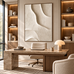 Serenity Waves – Hand-Painted 3D Cream & Beige Organic Wave Relief Canvas Wall Art | Vertical Minimalist Wabi-Sabi Framed Artwork TEXVAS | Textured Canvas Art