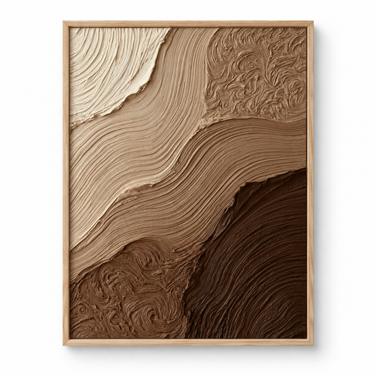 Earthy Mocha Strata 3D Textured Wall Art – Warm Coffee, Tan & Cream Impasto Wave Canvas Painting, Modern Wabi-Sabi Organic Wall Decor TEXVAS | Textured Canvas Art