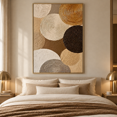 Large Vertical 3D Textured Geometric Canvas Wall Art – Hand-Painted Gold and Neutral Circles Plaster Oil Painting, Mid-Century Modern Concentric Ring Impasto Artwork for Entryway & Living Room Decor TEXVAS | Textured Canvas Art