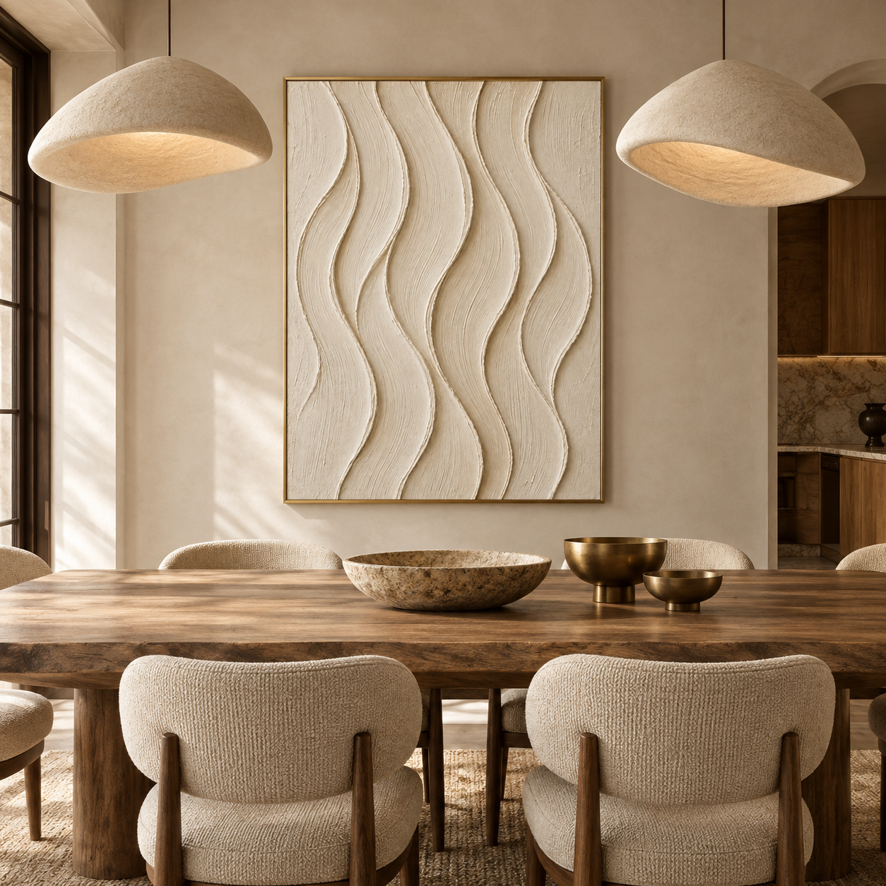 Serene Currents – Hand-Painted 3D Off-White & Beige Vertical Wave Relief Canvas Wall Art | Minimalist Wabi-Sabi Framed Artwork TEXVAS | Textured Canvas Art