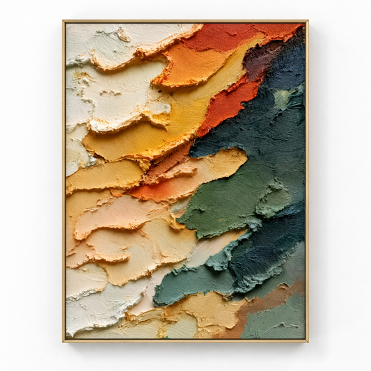 Large Vertical 3D Textured Vibrant Canvas Wall Art – Hand-Painted Orange, Sage Green & Ochre Sunset Mountain Plaster Oil Painting, Modern Abstract Palette Knife Impasto Art for Entryway & Bedroom Decor TEXVAS | Textured Canvas Art