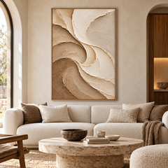 Large Vertical 3D Textured Neutral Canvas Wall Art – Hand-Painted Cream & Earth Tone Swirl Wave Plaster Oil Painting, Modern Wabi-Sabi Sand Dune Petal Palette Knife Art for Entryway & Bedroom Decor TEXVAS | Textured Canvas Art