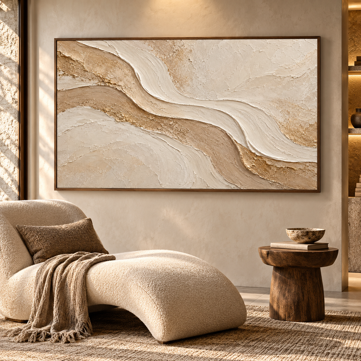 Golden Dunes – Hand-Painted 3D Sand & Cream Textured Canvas Wall Art | Minimalist Earthy Wabi-Sabi Framed Artwork TEXVAS | Textured Canvas Art
