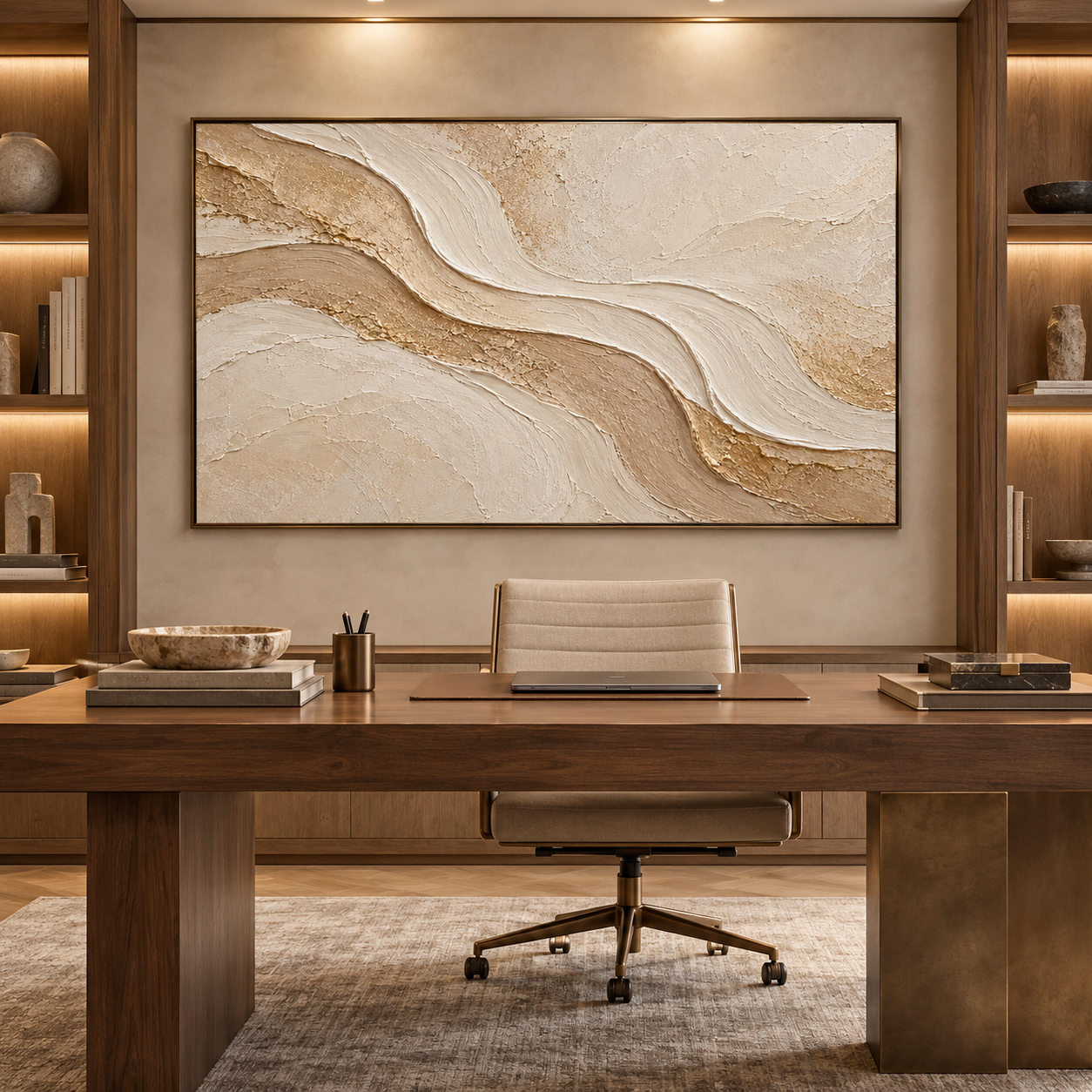 Golden Dunes – Hand-Painted 3D Sand & Cream Textured Canvas Wall Art | Minimalist Earthy Wabi-Sabi Framed Artwork TEXVAS | Textured Canvas Art