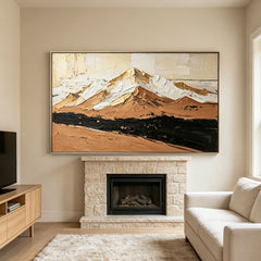 Handmade Abstract Mountain Oil Painting | Textured Earth-Tone Canvas Art with Gold Leaf | Modern Minimalist Landscape Wall Decor for Living Room#AA2600010