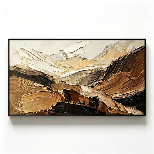 Earthy Mountain 3D Texture Art – Hand-Painted Brown & Neutral Abstract Landscape (Horizontal Wall Decor)