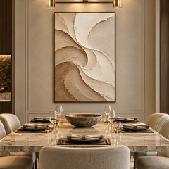 Large Vertical 3D Textured Neutral Canvas Wall Art – Hand-Painted Cream & Earth Tone Swirl Wave Plaster Oil Painting, Modern Wabi-Sabi Sand Dune Petal Palette Knife Art for Entryway & Bedroom Decor TEXVAS | Textured Canvas Art