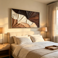 Sculpted Fan – Hand-Painted 3D Palm Leaf Textured Canvas Wall Art | Modern Earth Tone Wabi-Sabi Framed Artwork TEXVAS | Textured Canvas Art