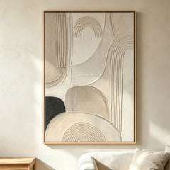 Modern Abstract Geometric 3D Texture Art – Hand-Painted Neutral Arches & Lines (Vertical Wall Decor)