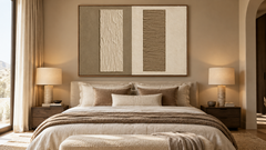 Large Horizontal 3D Textured Geometric Canvas Wall Art – Hand-Painted Beige & Taupe Plaster Oil Painting, Modern Wabi-Sabi Minimalist Combed Texture Palette Knife Art for Living Room Over Sofa & Bedroom Decor TEXVAS | Textured Canvas Art