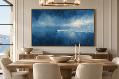Large Horizontal Blue Seascape Canvas Wall Art – Hand-Painted Speedboat Ocean Waves Oil Painting, Modern Abstract Textured Navy Blue Seascape Artwork for Living Room Over Sofa & Bedroom Decor TEXVAS | Textured Canvas Art