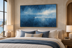 Large Horizontal Blue Seascape Canvas Wall Art – Hand-Painted Speedboat Ocean Waves Oil Painting, Modern Abstract Textured Navy Blue Seascape Artwork for Living Room Over Sofa & Bedroom Decor TEXVAS | Textured Canvas Art