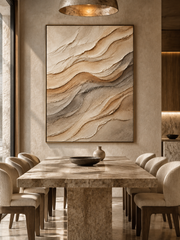 Large Vertical 3D Textured Neutral Canvas Wall Art – Hand-Painted Beige & Taupe Sand Dune Wave Plaster Oil Painting, Modern Wabi-Sabi Desert Strata Palette Knife Impasto Art for Entryway & Bedroom Decor TEXVAS | Textured Canvas Art