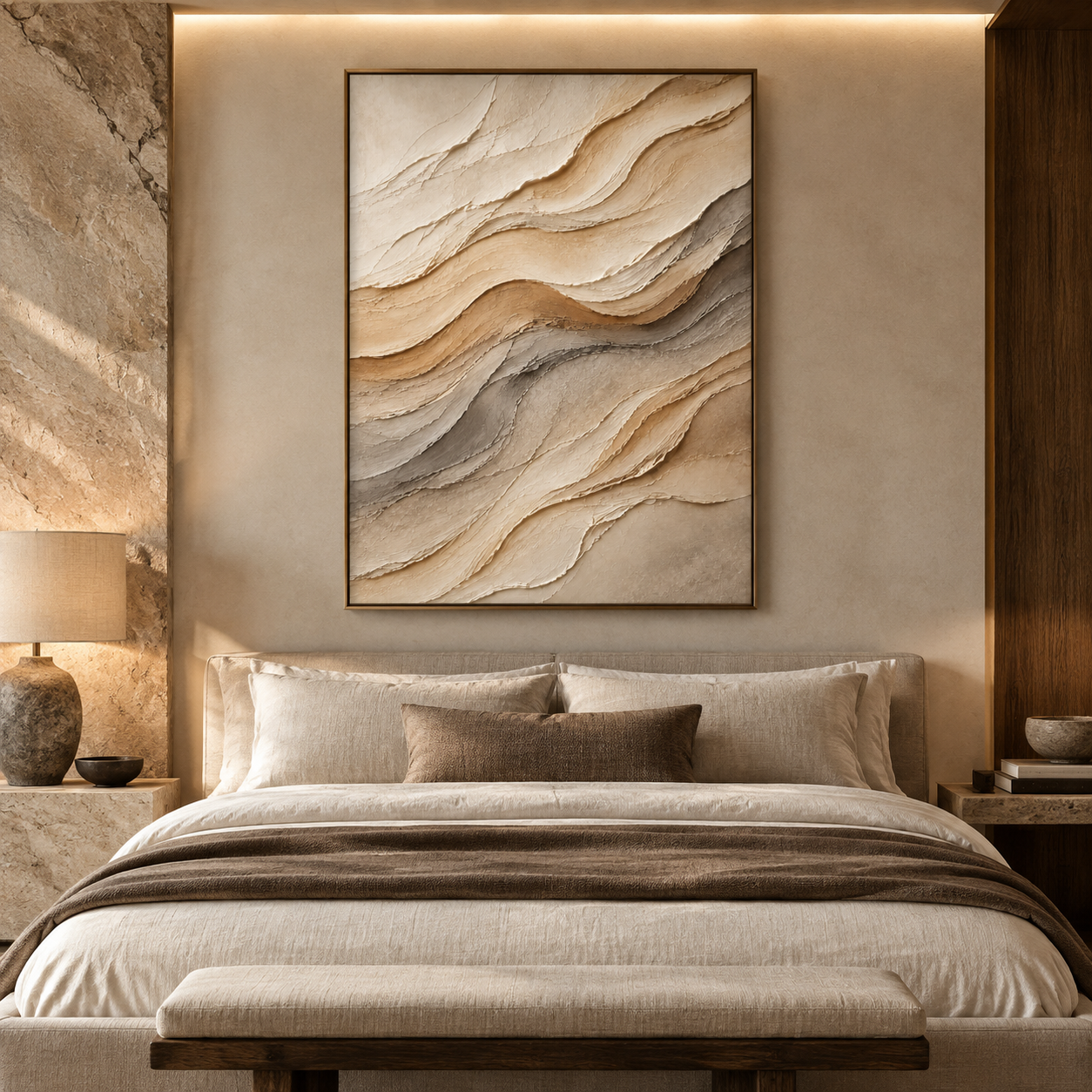 Large Vertical 3D Textured Neutral Canvas Wall Art – Hand-Painted Beige & Taupe Sand Dune Wave Plaster Oil Painting, Modern Wabi-Sabi Desert Strata Palette Knife Impasto Art for Entryway & Bedroom Decor TEXVAS | Textured Canvas Art
