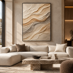 Large Vertical 3D Textured Neutral Canvas Wall Art – Hand-Painted Beige & Taupe Sand Dune Wave Plaster Oil Painting, Modern Wabi-Sabi Desert Strata Palette Knife Impasto Art for Entryway & Bedroom Decor TEXVAS | Textured Canvas Art